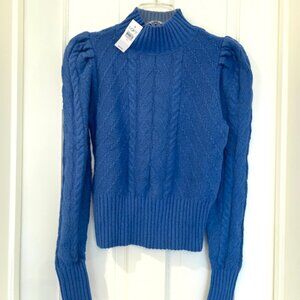 LOFT Cable Knit Puff Sleeve Sweater – Blue – NWT – Size XS
